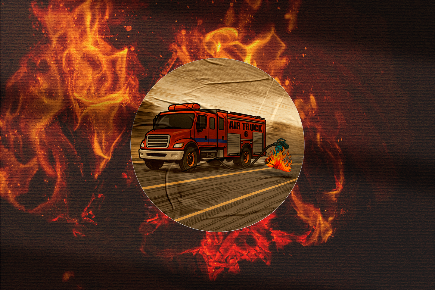 Air truck sticker with fire background.
