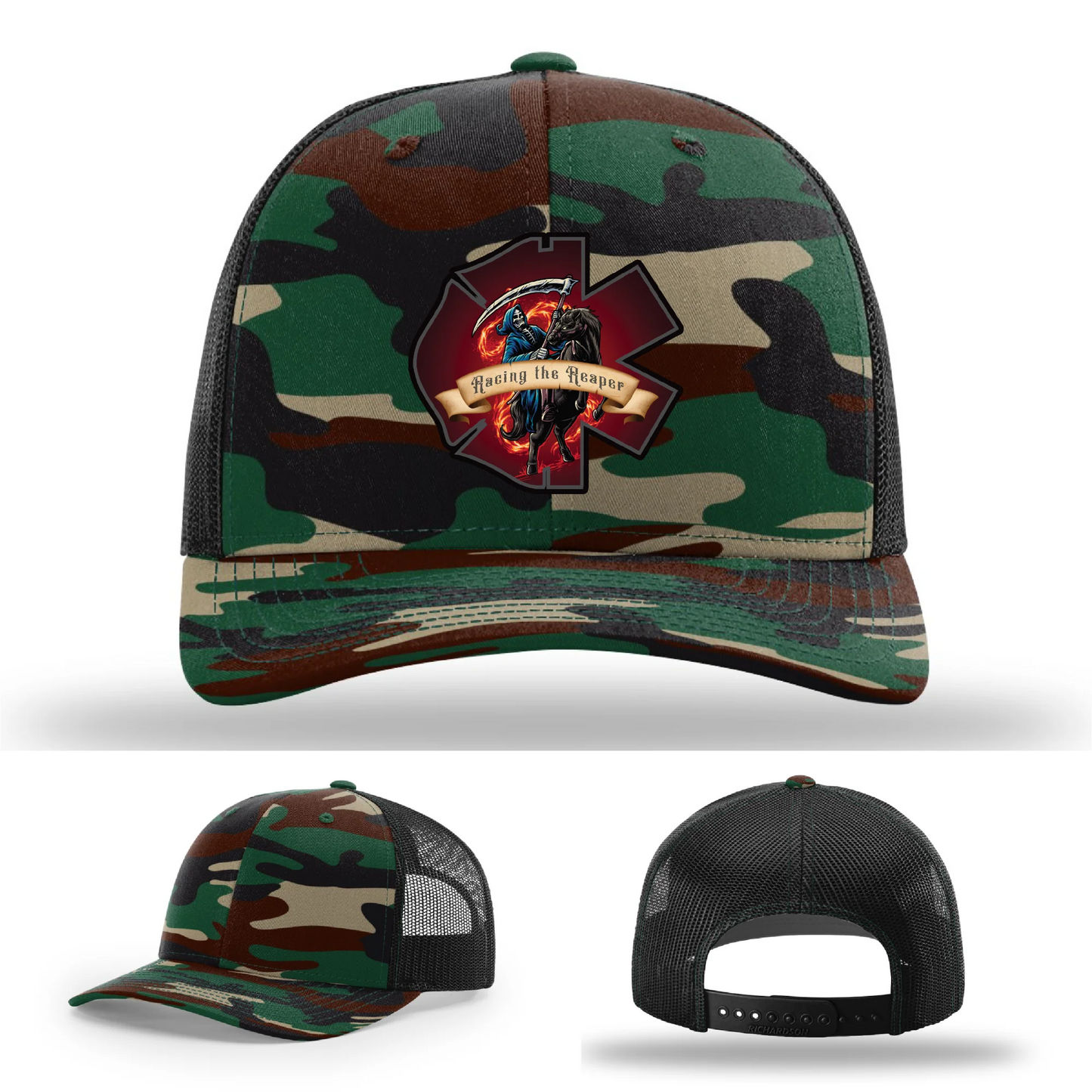 Fire & EMS Reaper Hat | Full-Color Leather Patch Design