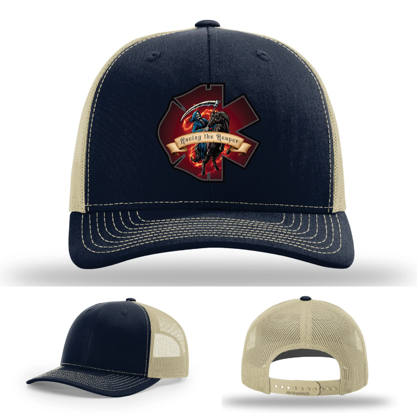 Fire & EMS Reaper Hat | Full-Color Leather Patch Design