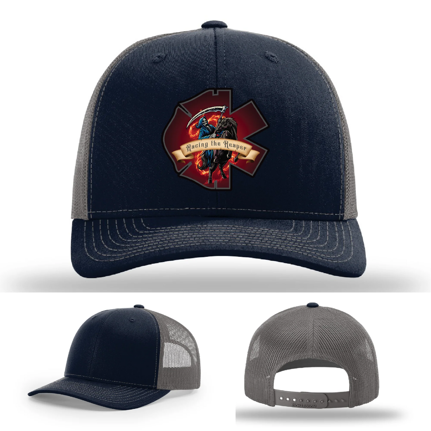 Fire & EMS Reaper Hat | Full-Color Leather Patch Design
