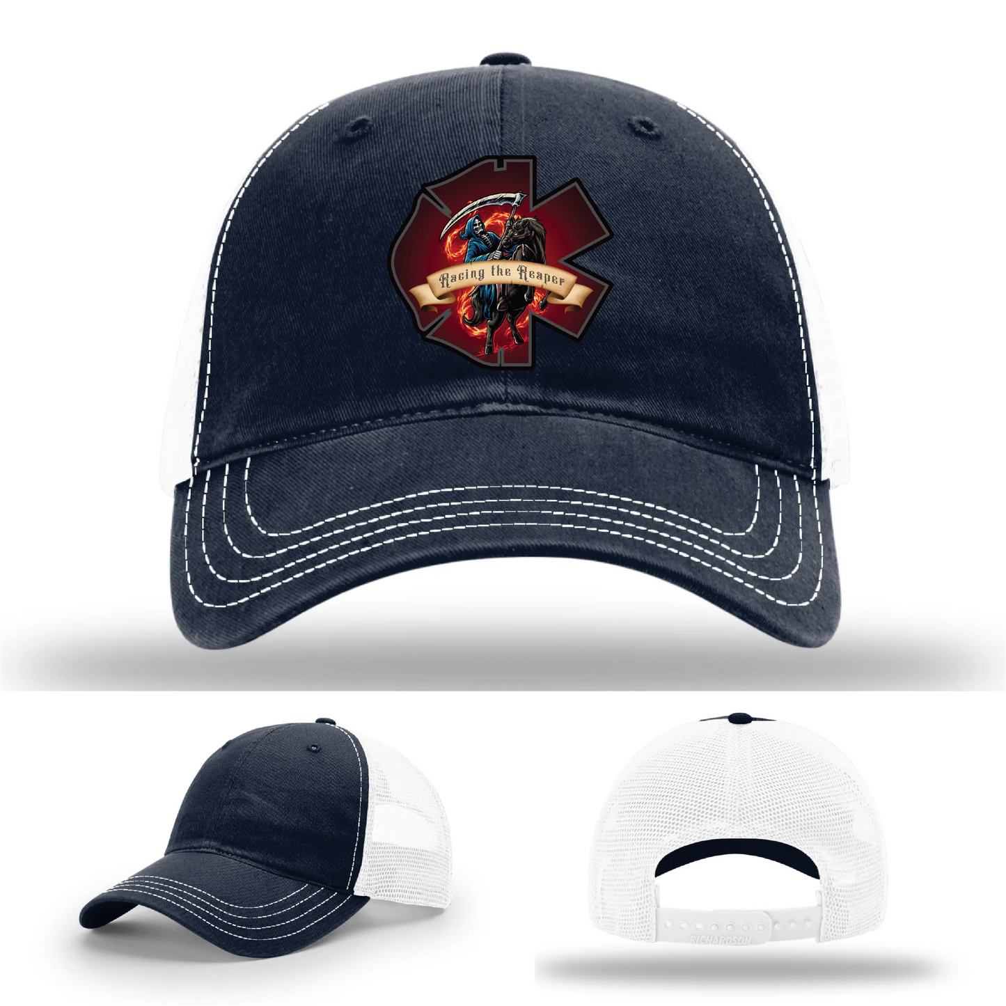 Fire & EMS Reaper Hat | Full-Color Leather Patch Design