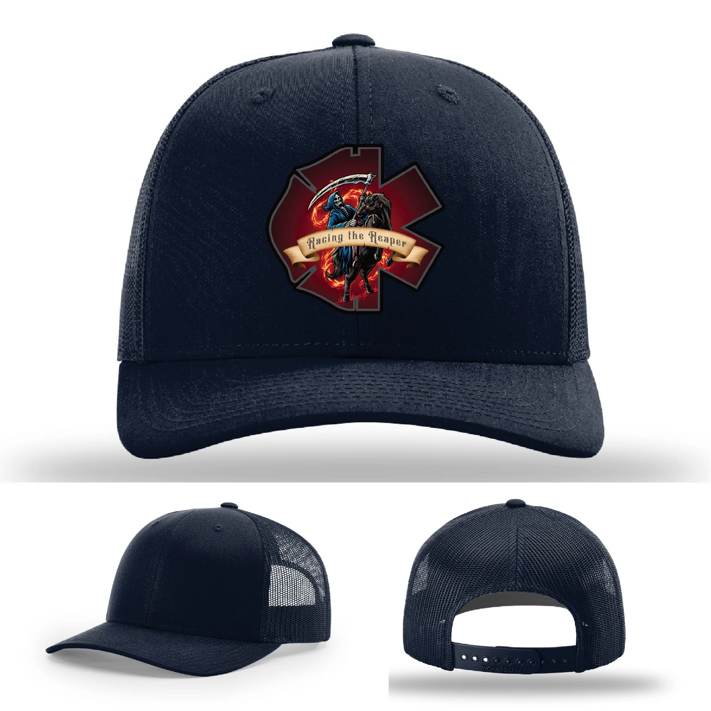 Fire & EMS Reaper Hat | Full-Color Leather Patch Design