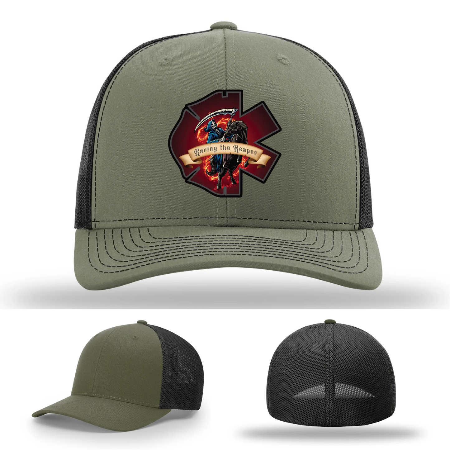 Fire & EMS Reaper Hat | Full-Color Leather Patch Design