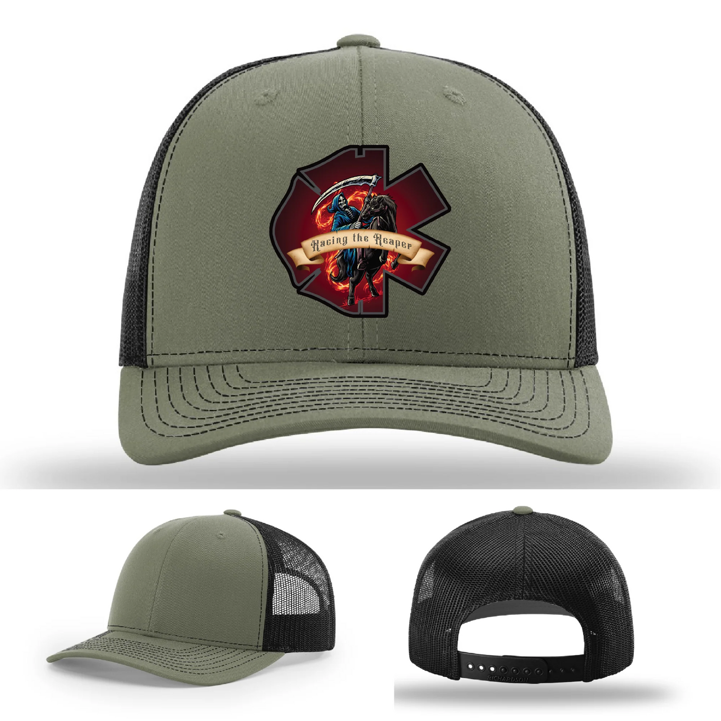 Fire & EMS Reaper Hat | Full-Color Leather Patch Design