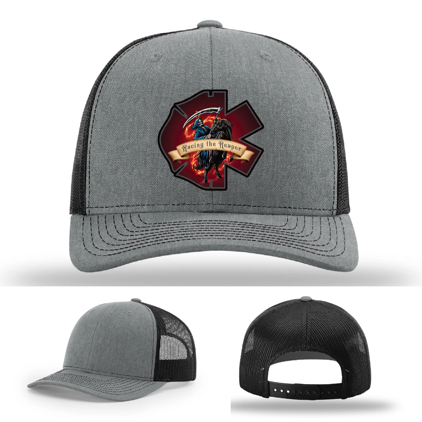 Fire & EMS Reaper Hat | Full-Color Leather Patch Design