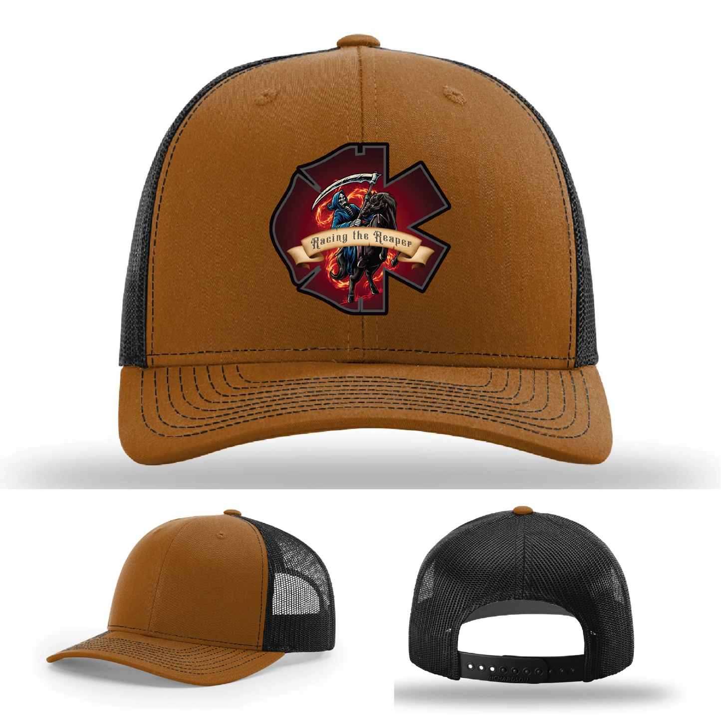 Fire & EMS Reaper Hat | Full-Color Leather Patch Design