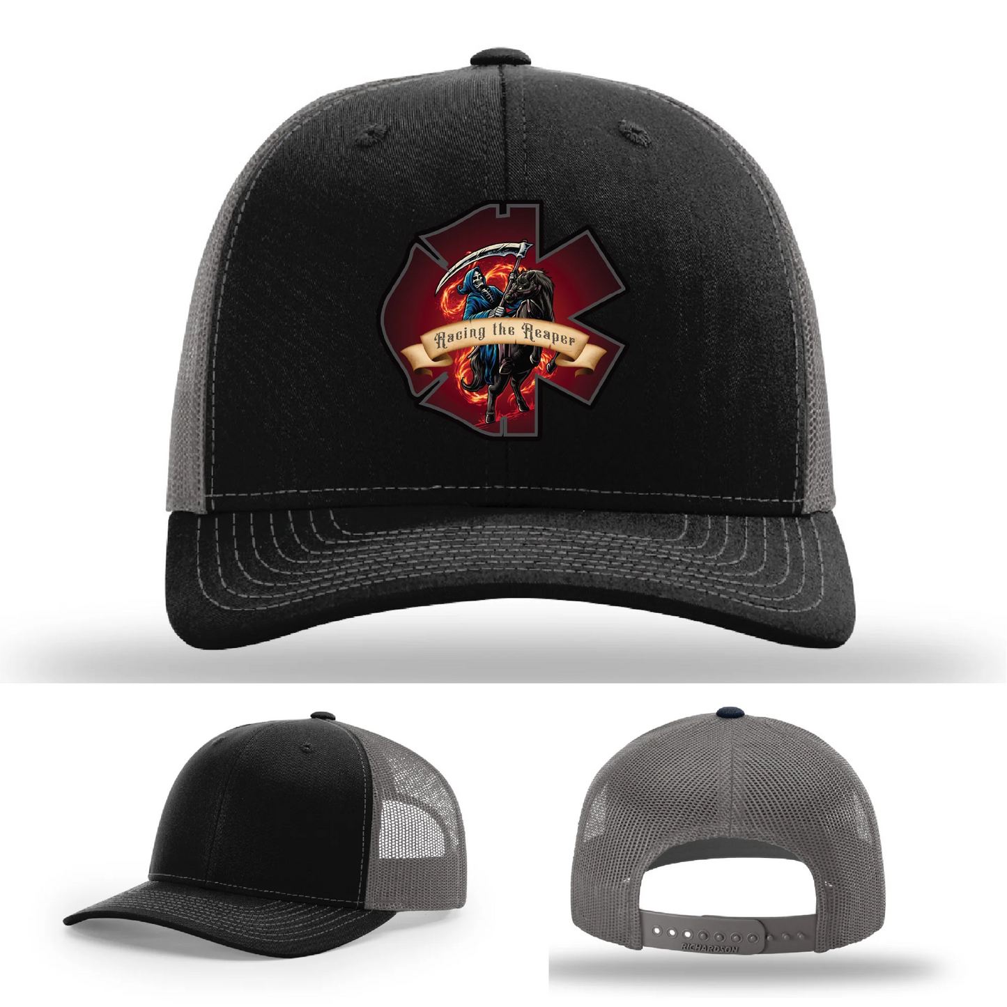 Fire & EMS Reaper Hat | Full-Color Leather Patch Design