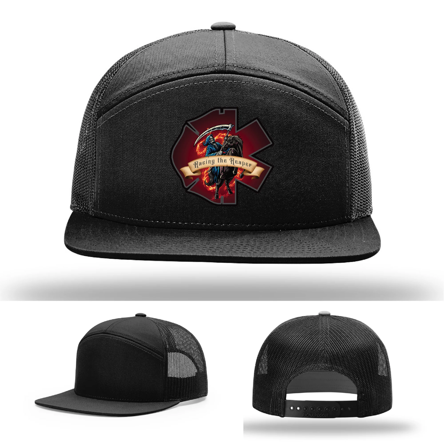Fire & EMS Reaper Hat | Full-Color Leather Patch Design