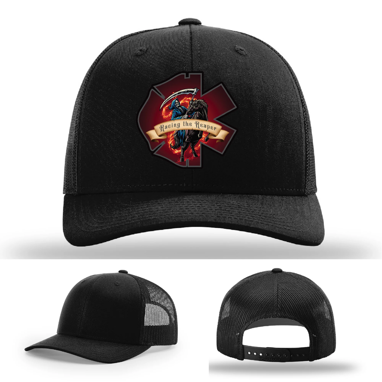 Fire & EMS Reaper Hat | Full-Color Leather Patch Design