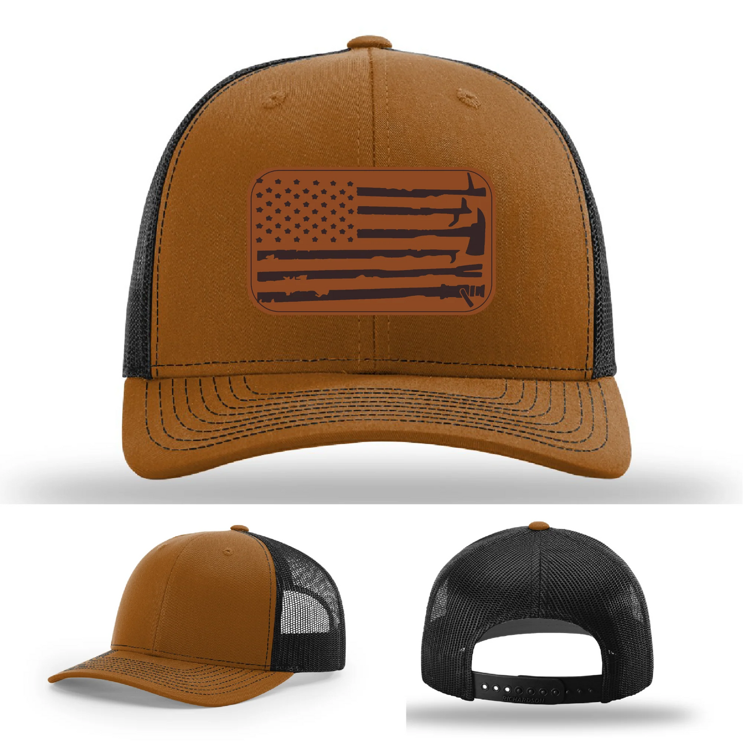 Fire Tools Flag Hat | Leather Patch Firefighter Design