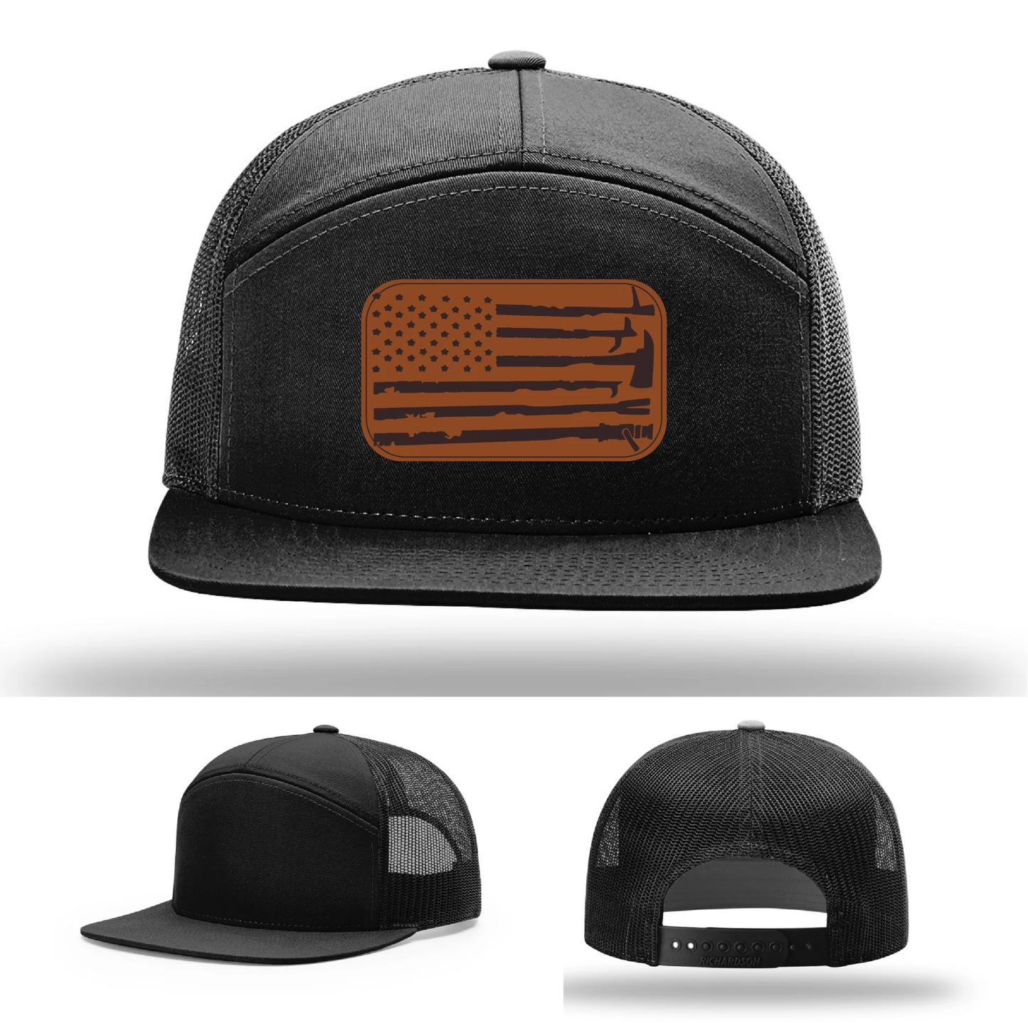 Fire Tools Flag Hat | Leather Patch Firefighter Design
