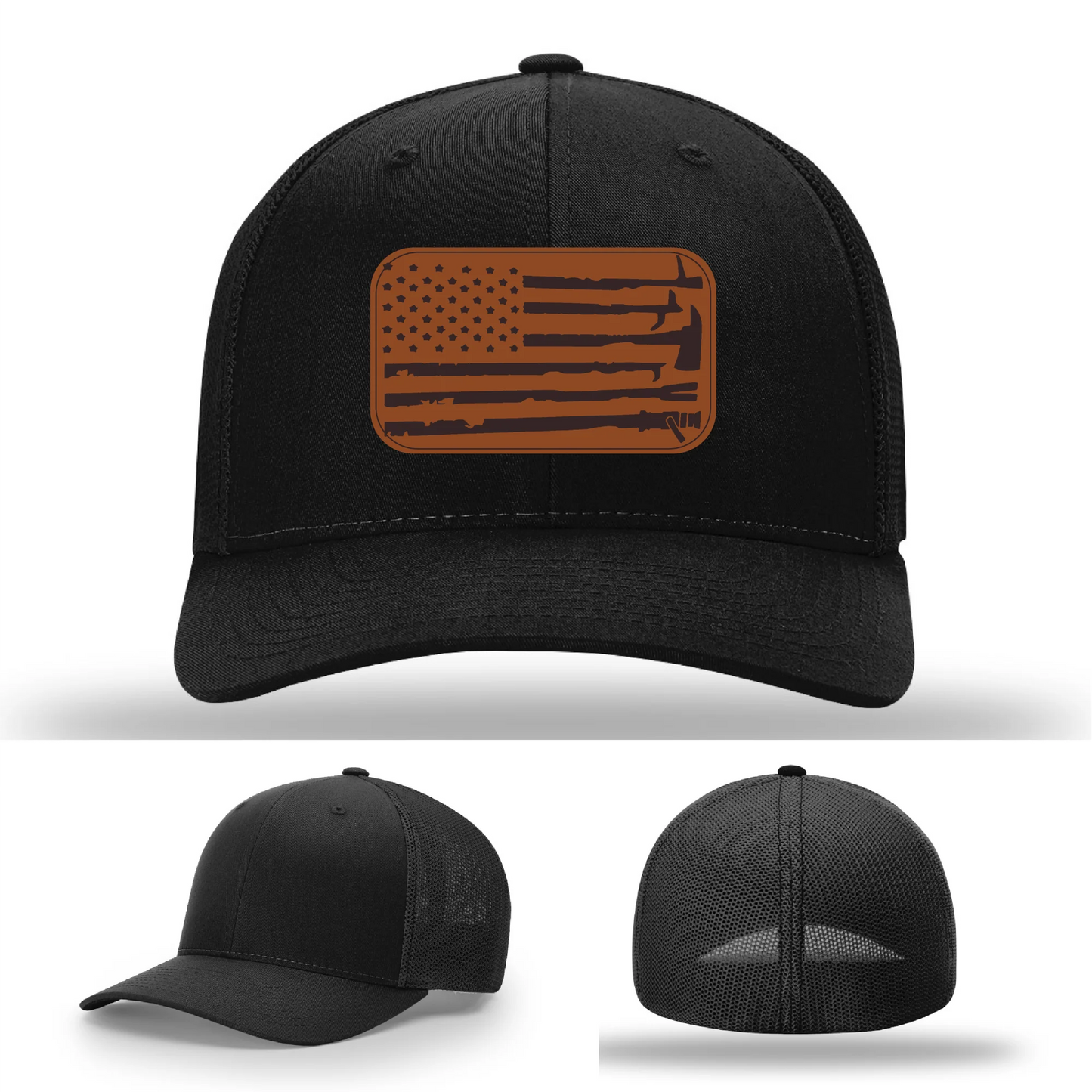 Fire Tools Flag Hat | Leather Patch Firefighter Design