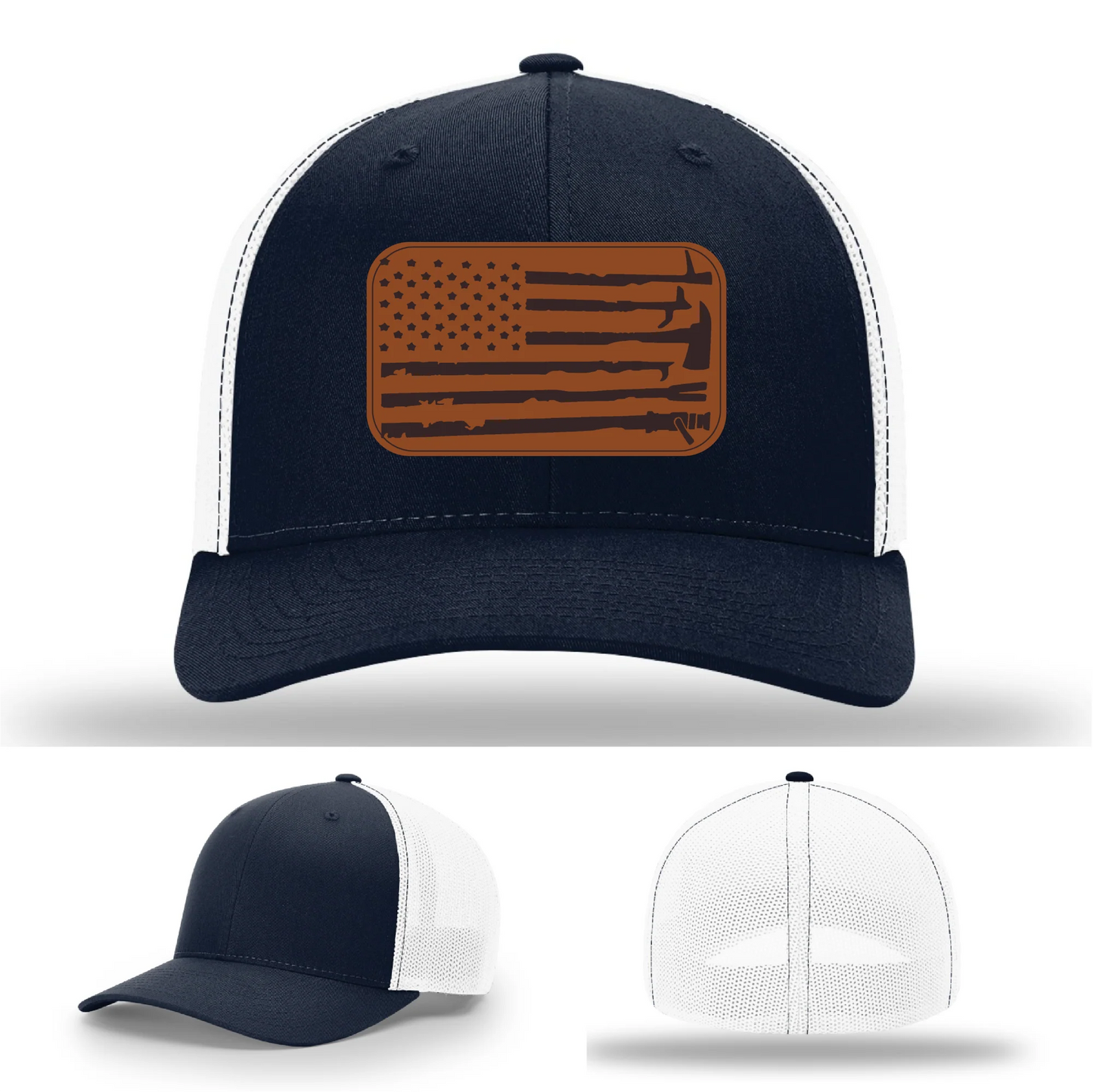 Fire Tools Flag Hat | Leather Patch Firefighter Design