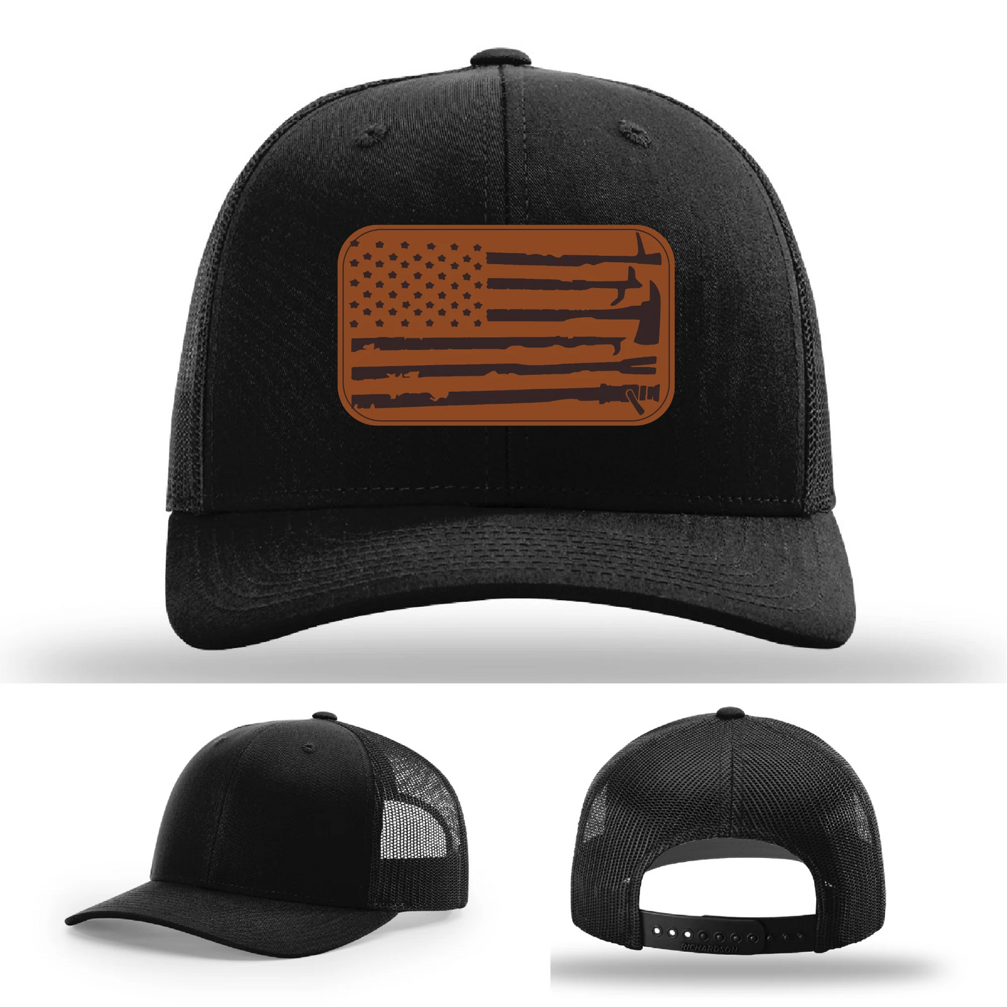 Fire Tools Flag Hat | Leather Patch Firefighter Design
