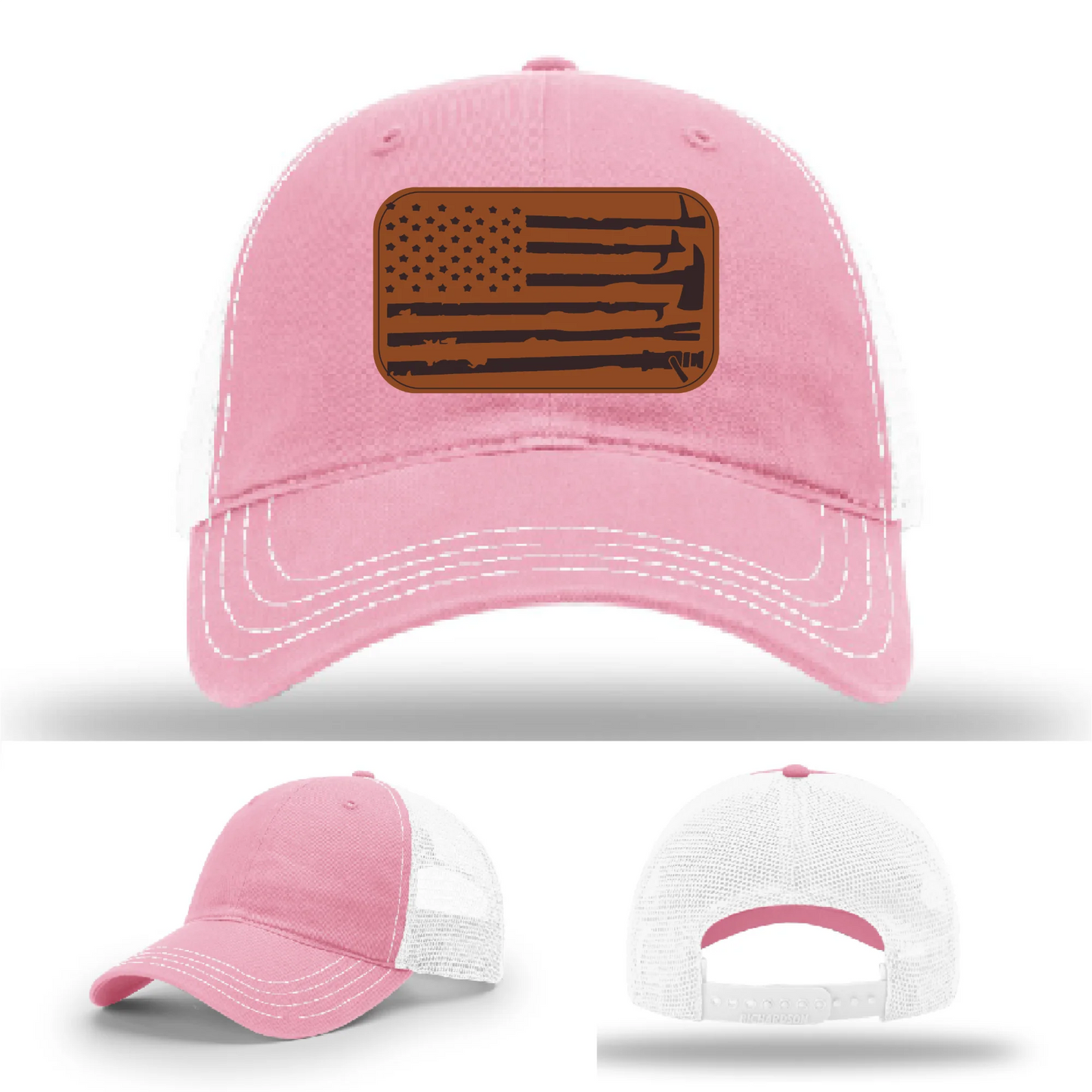 Fire Tools Flag Hat | Leather Patch Firefighter Design