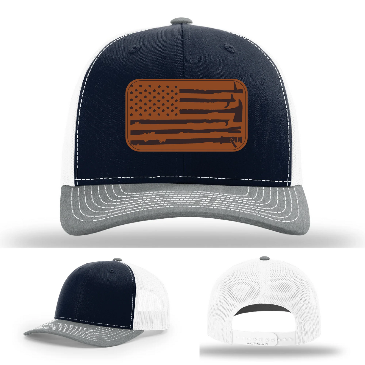 Fire Tools Flag Hat | Leather Patch Firefighter Design