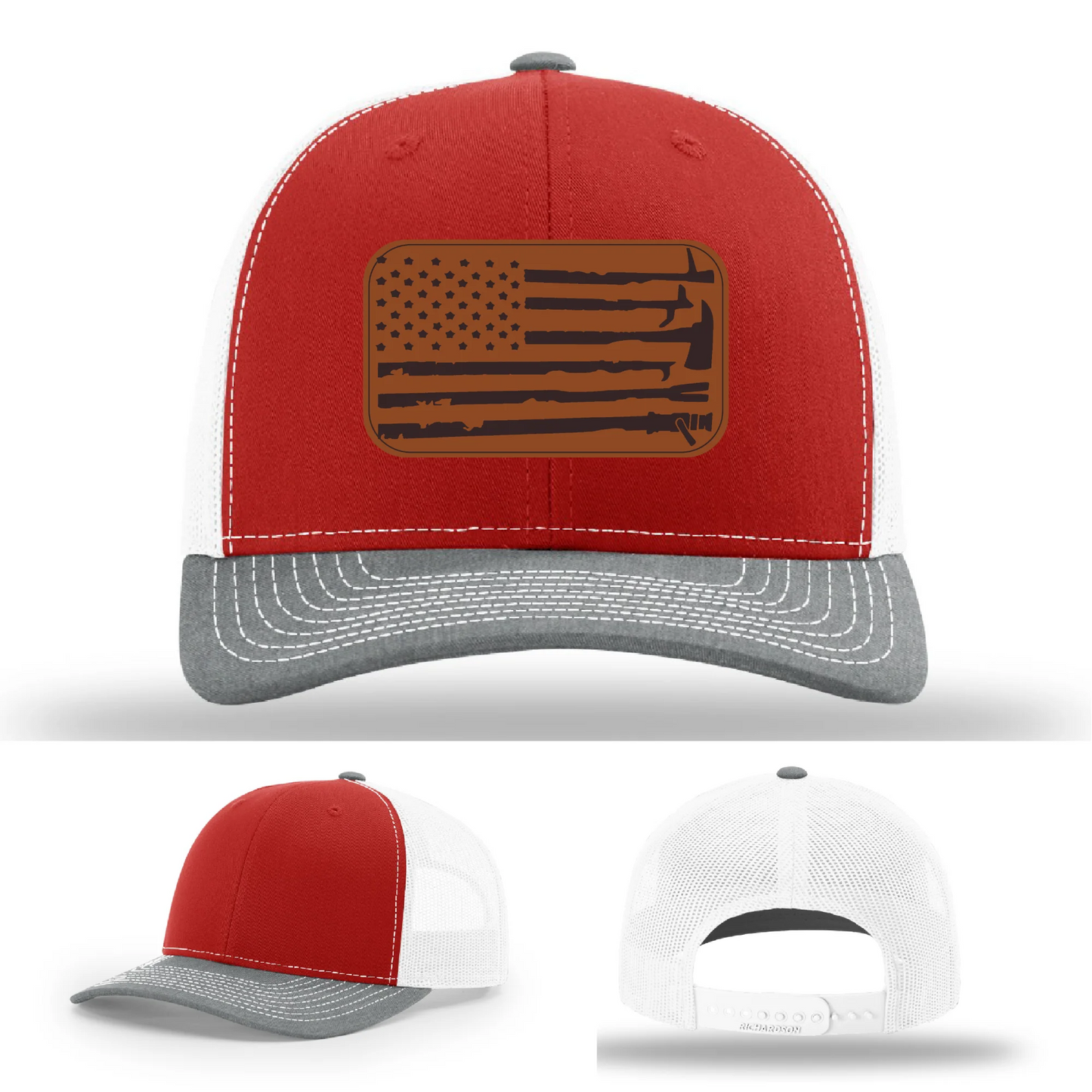 Fire Tools Flag Hat | Leather Patch Firefighter Design