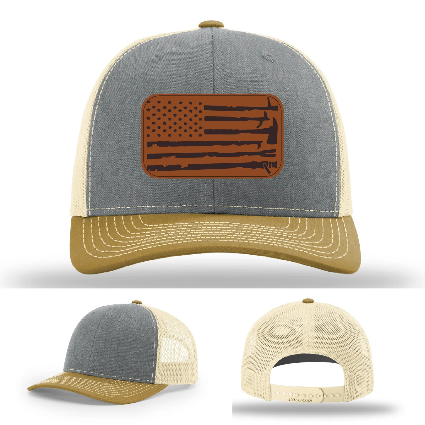 Fire Tools Flag Hat | Leather Patch Firefighter Design
