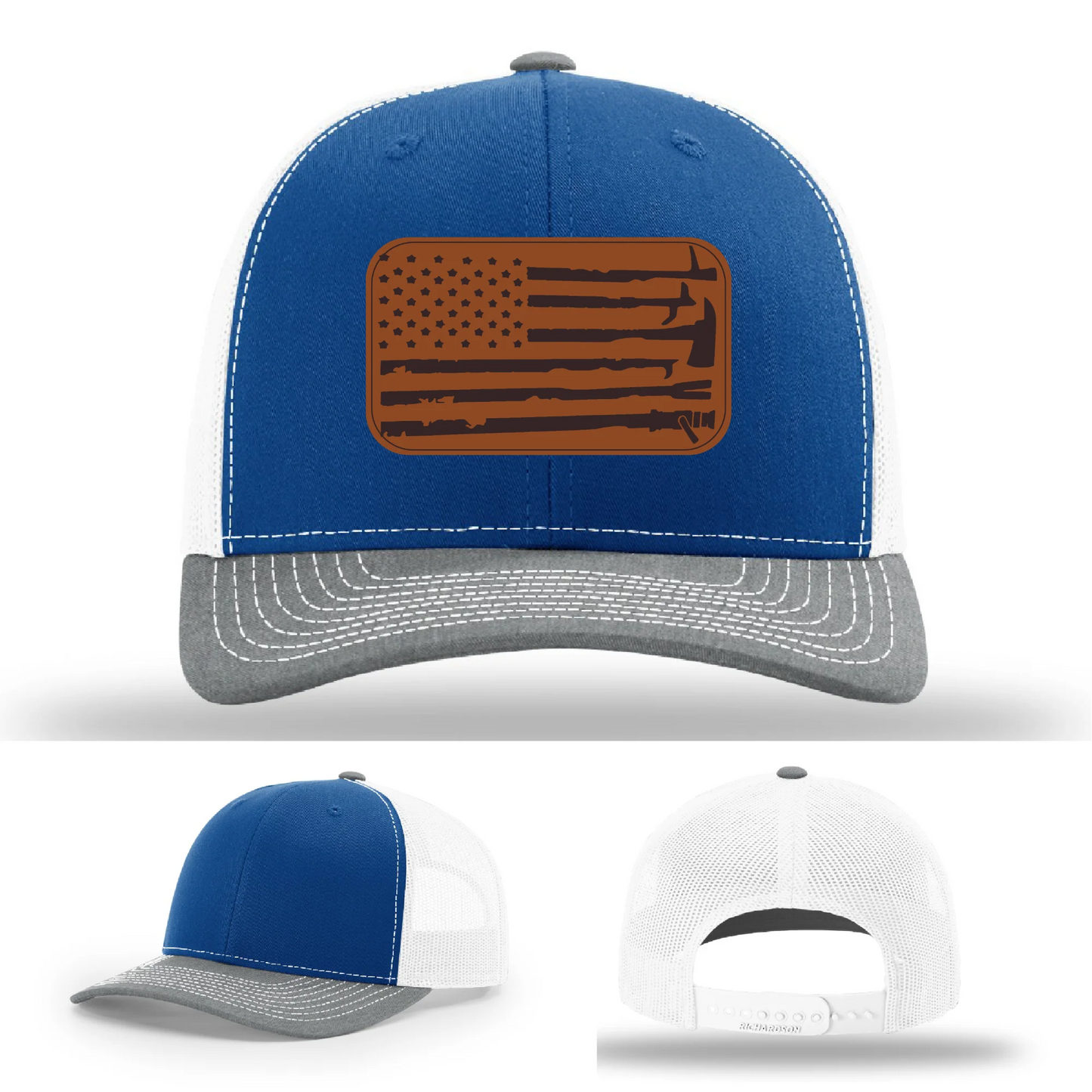 Fire Tools Flag Hat | Leather Patch Firefighter Design