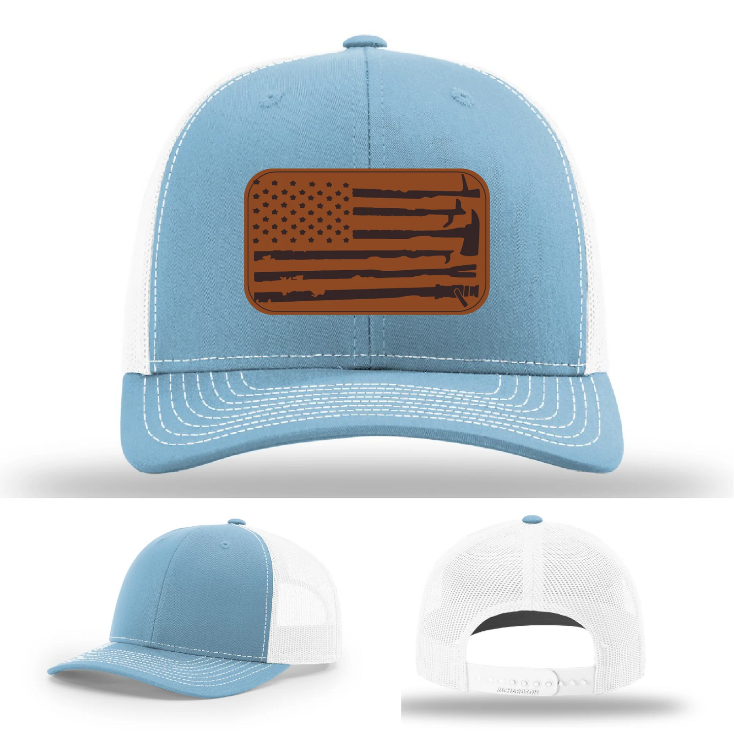 Fire Tools Flag Hat | Leather Patch Firefighter Design