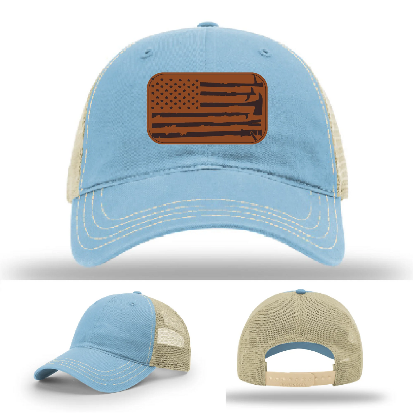 Fire Tools Flag Hat | Leather Patch Firefighter Design
