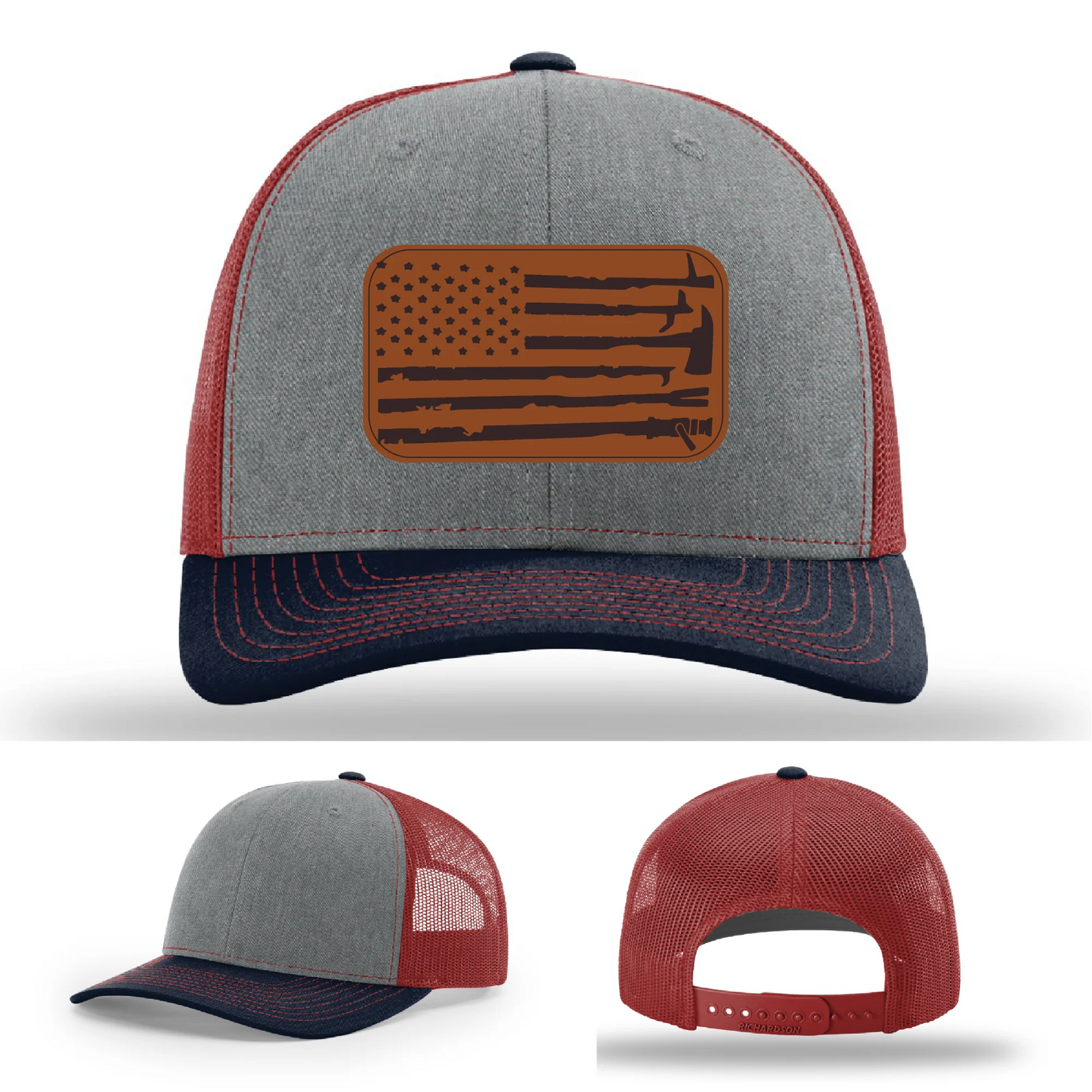 Fire Tools Flag Hat | Leather Patch Firefighter Design