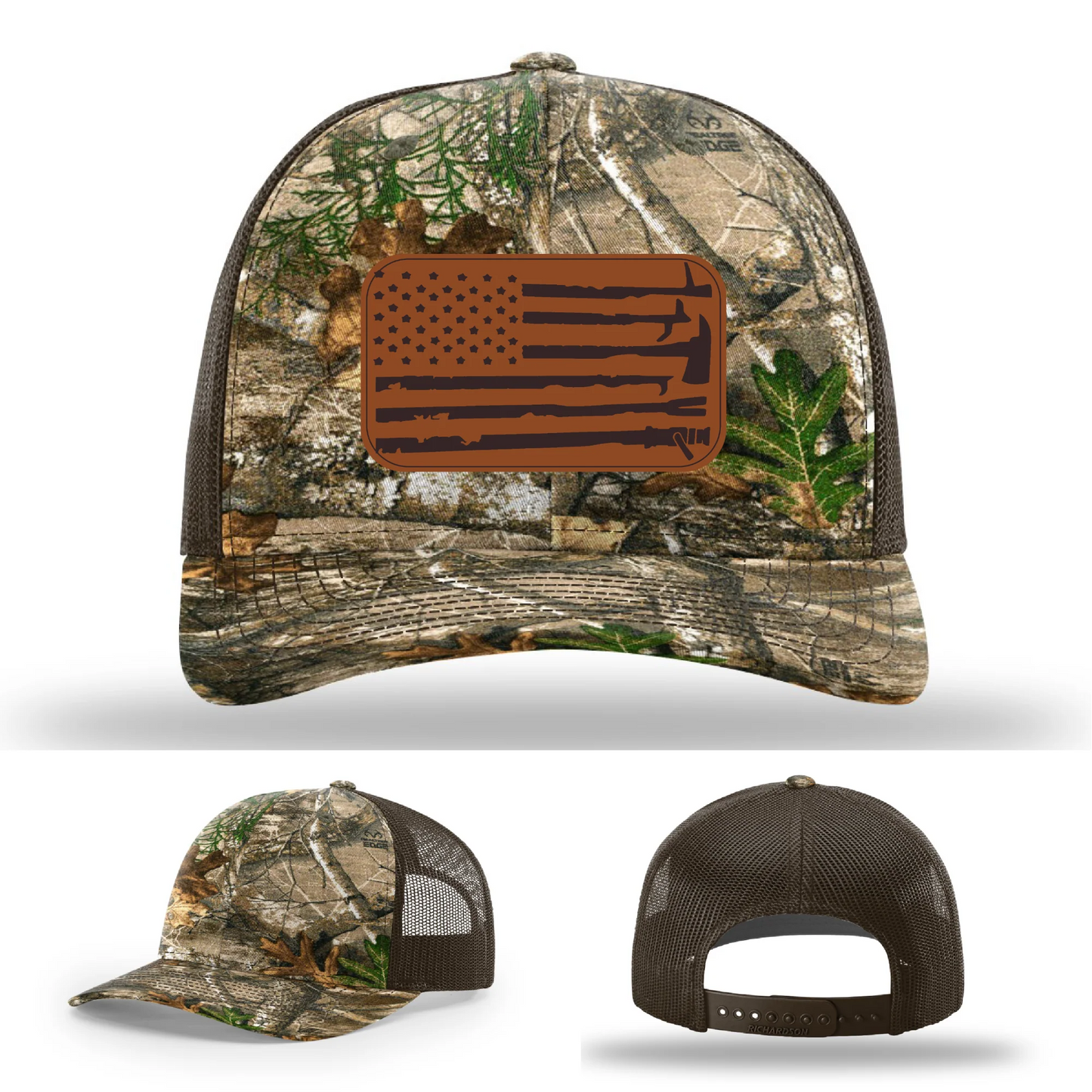 Fire Tools Flag Hat | Leather Patch Firefighter Design