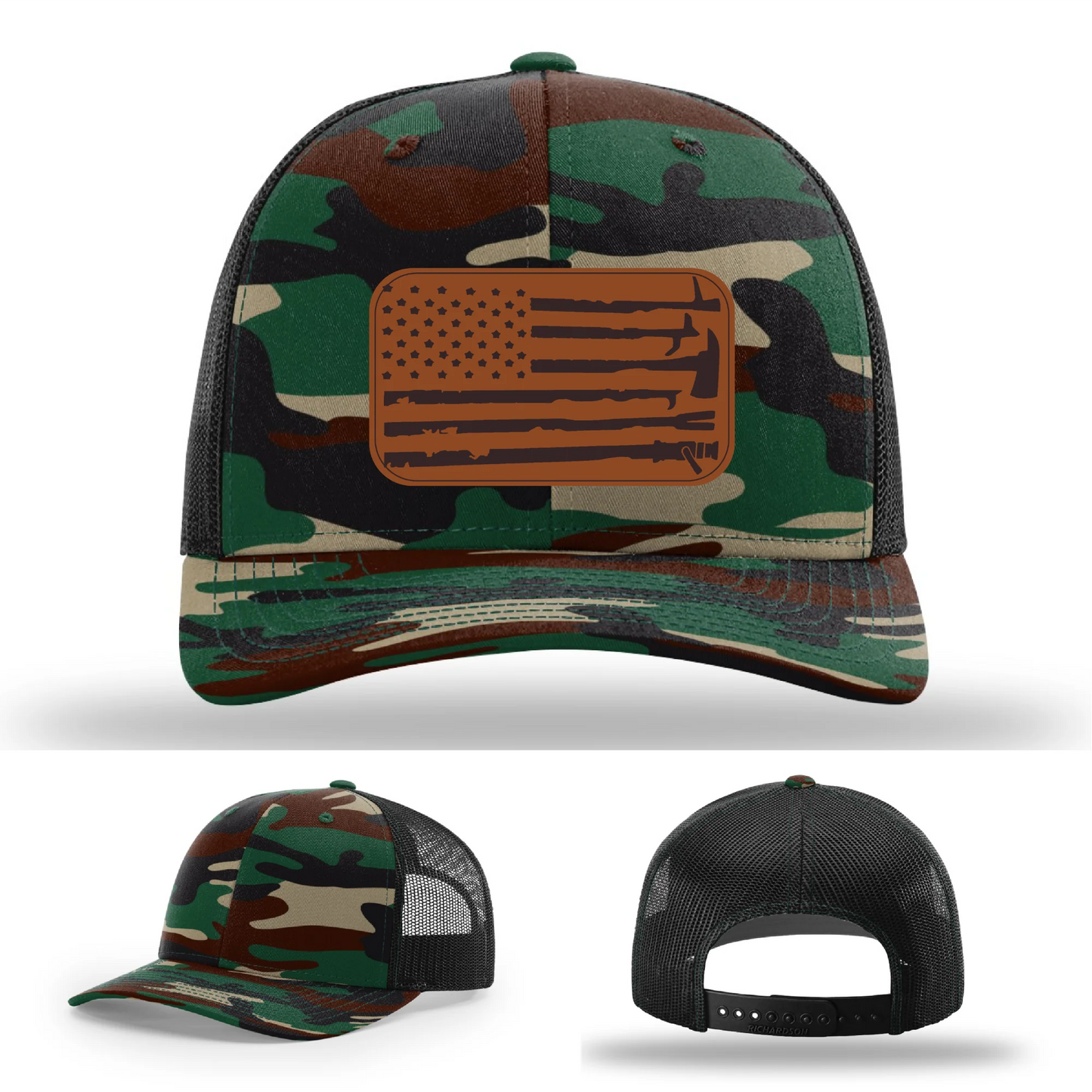 Fire Tools Flag Hat | Leather Patch Firefighter Design