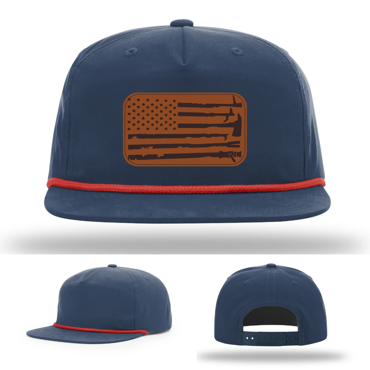 Fire Tools Flag Hat | Leather Patch Firefighter Design