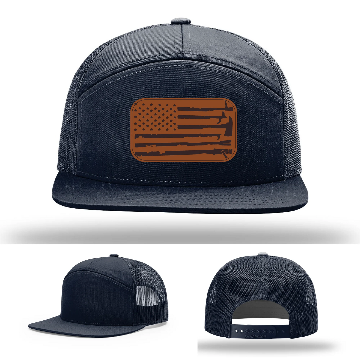 Fire Tools Flag Hat | Leather Patch Firefighter Design
