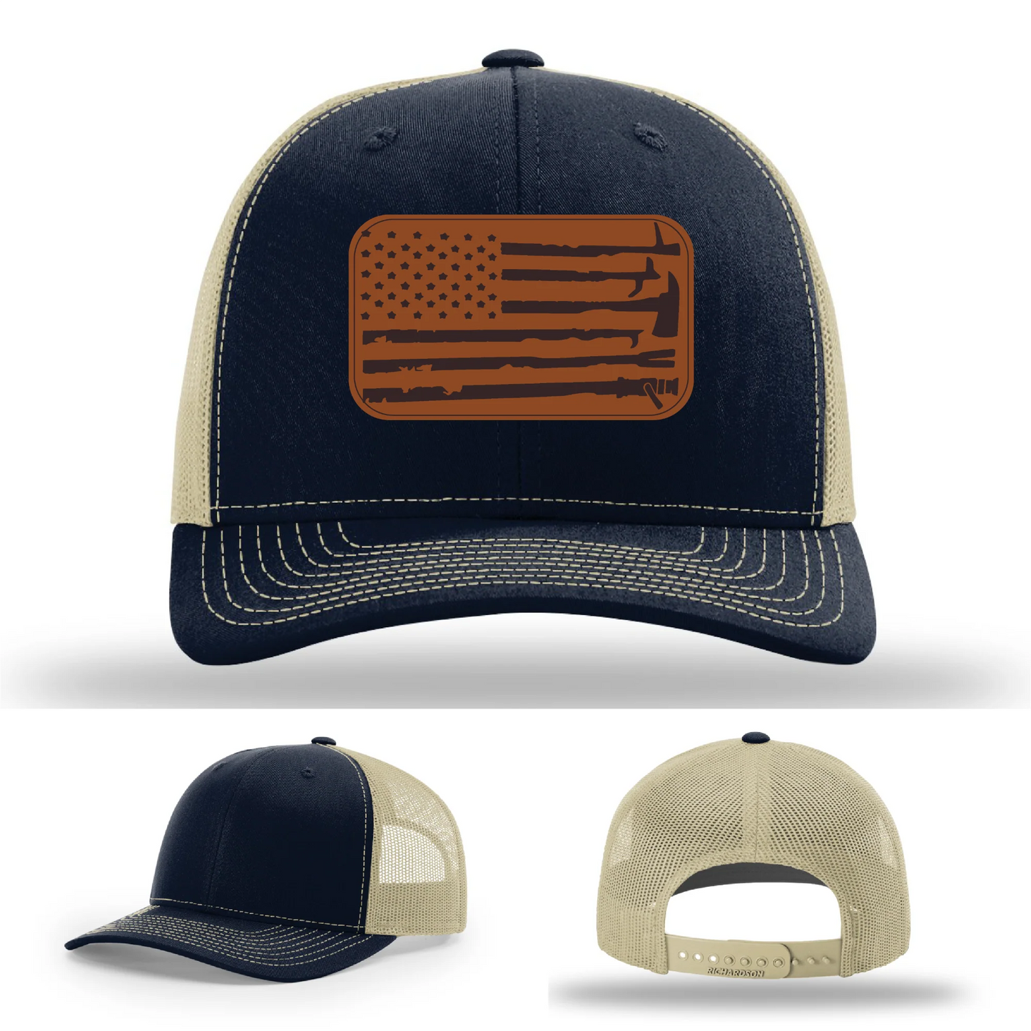 Fire Tools Flag Hat | Leather Patch Firefighter Design