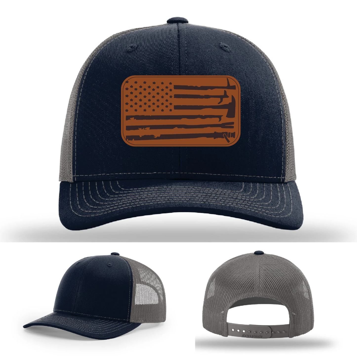 Fire Tools Flag Hat | Leather Patch Firefighter Design