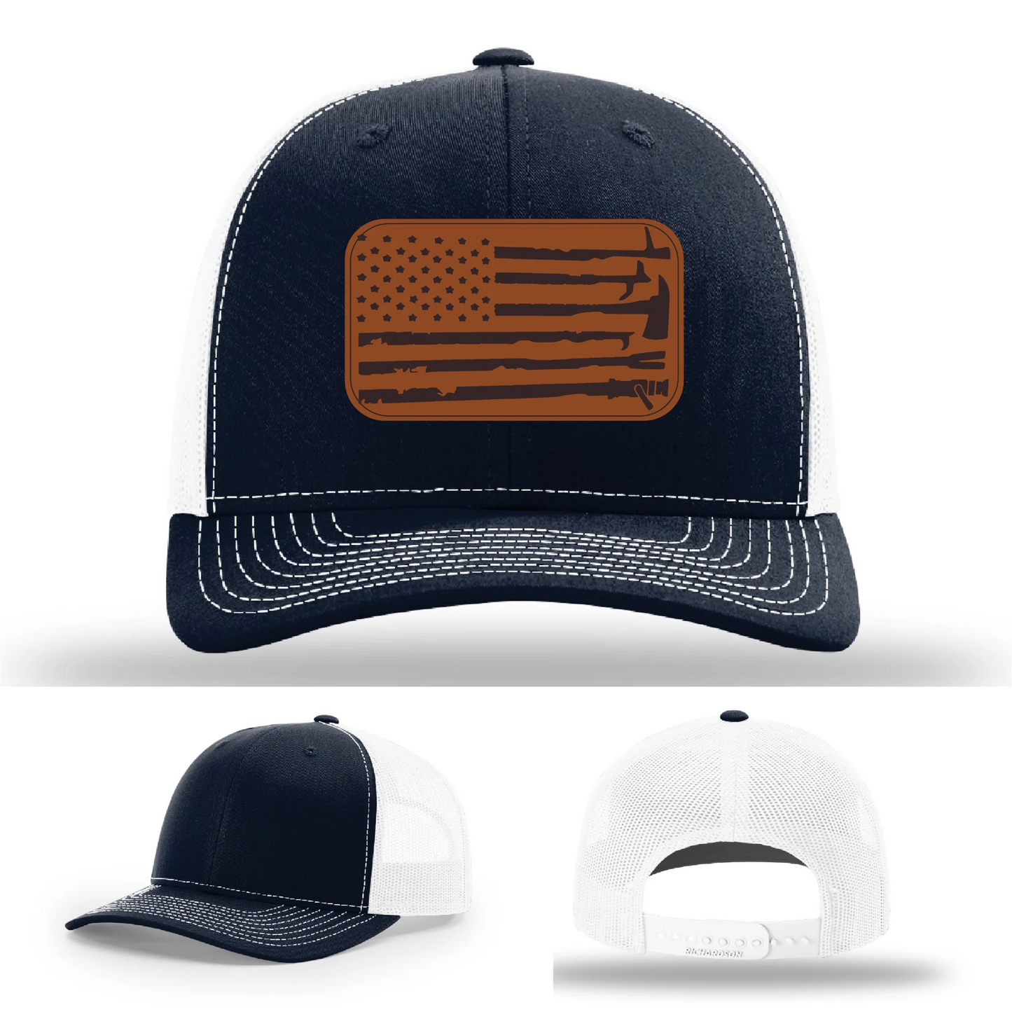 Fire Tools Flag Hat | Leather Patch Firefighter Design