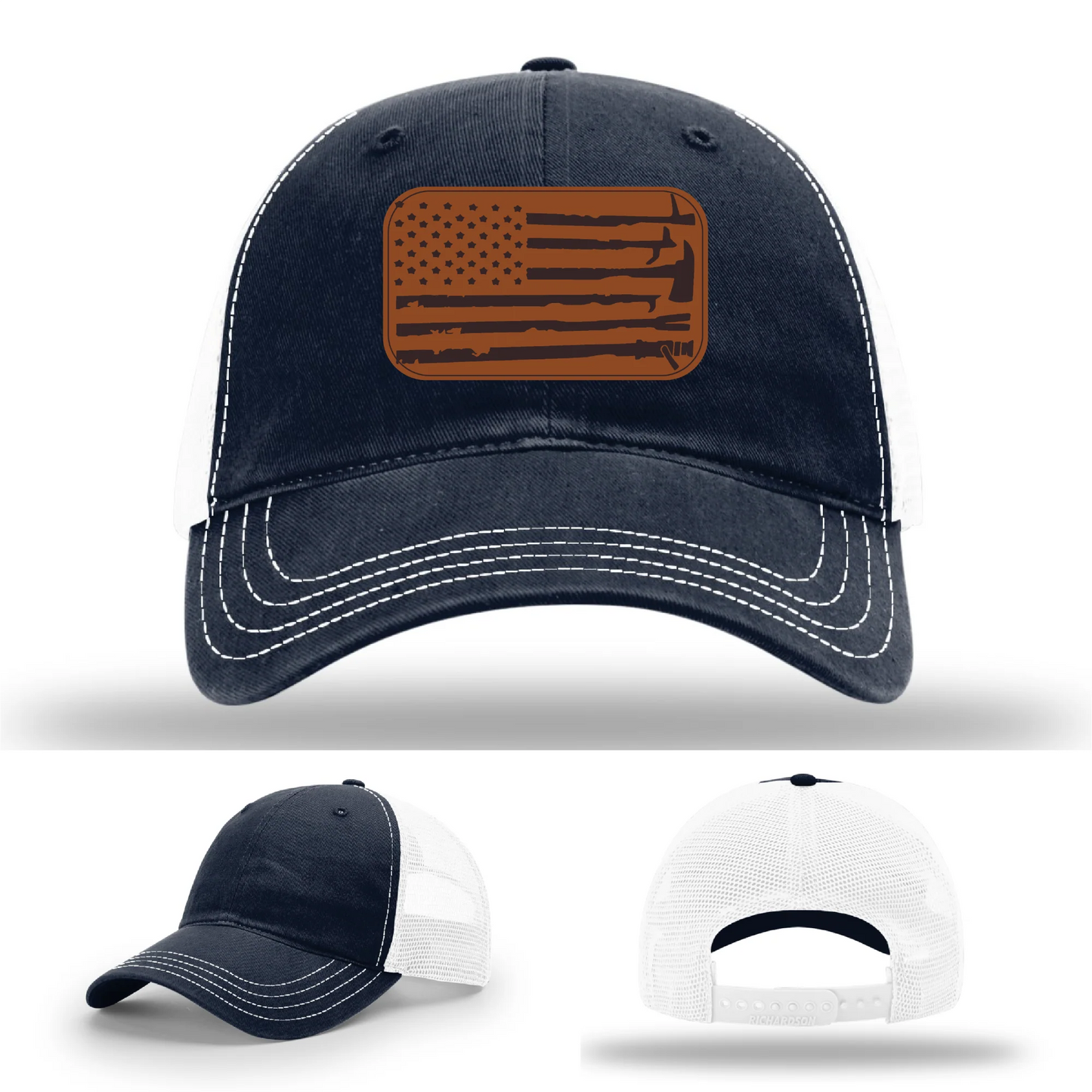 Fire Tools Flag Hat | Leather Patch Firefighter Design