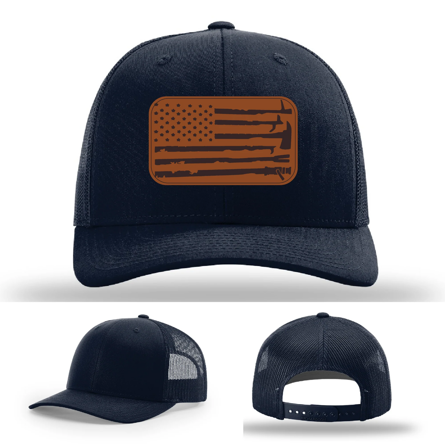 Fire Tools Flag Hat | Leather Patch Firefighter Design