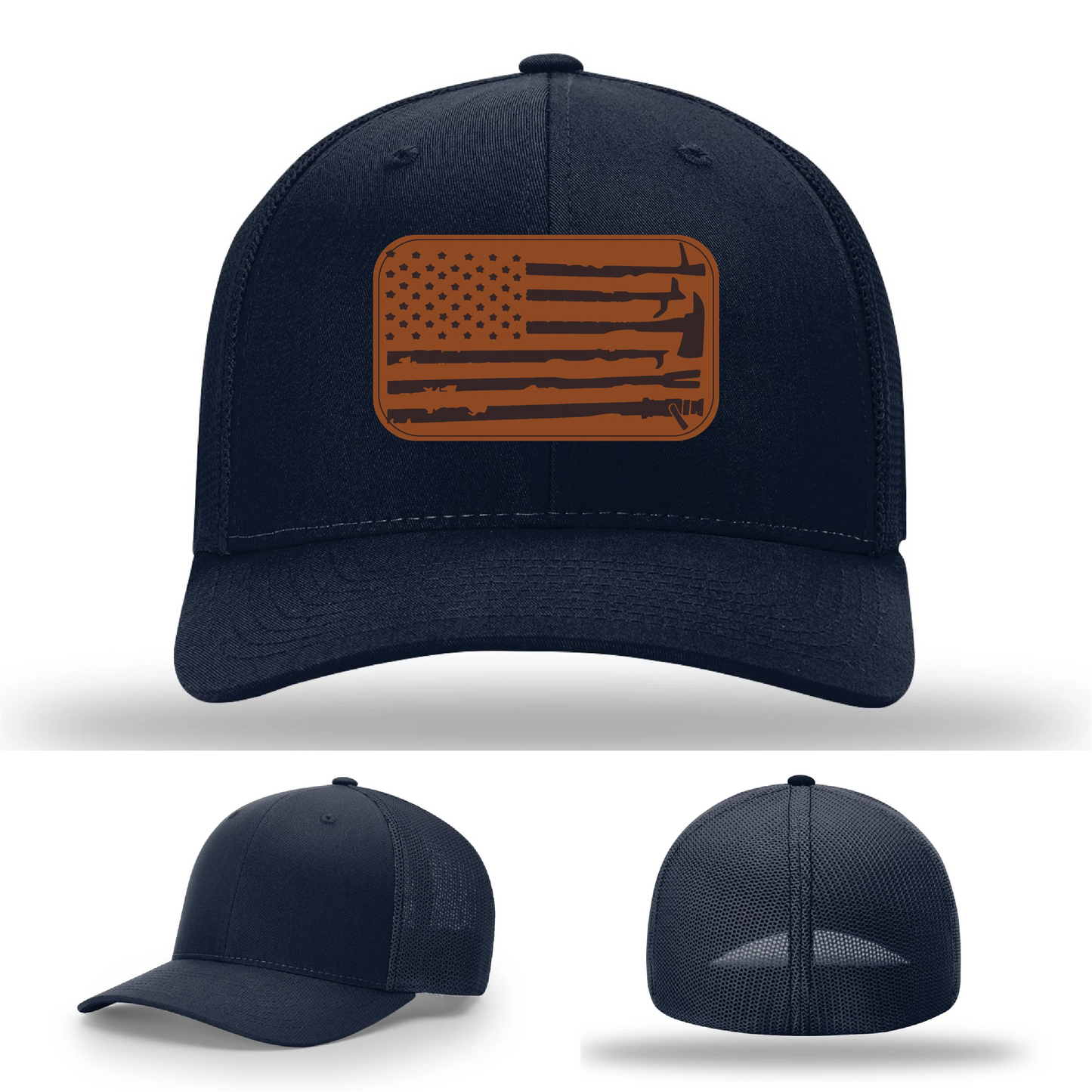 Fire Tools Flag Hat | Leather Patch Firefighter Design