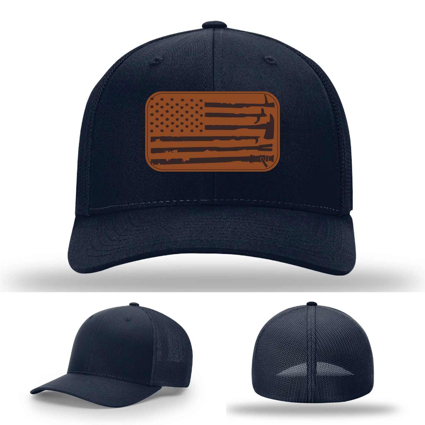 Fire Tools Flag Hat | Leather Patch Firefighter Design