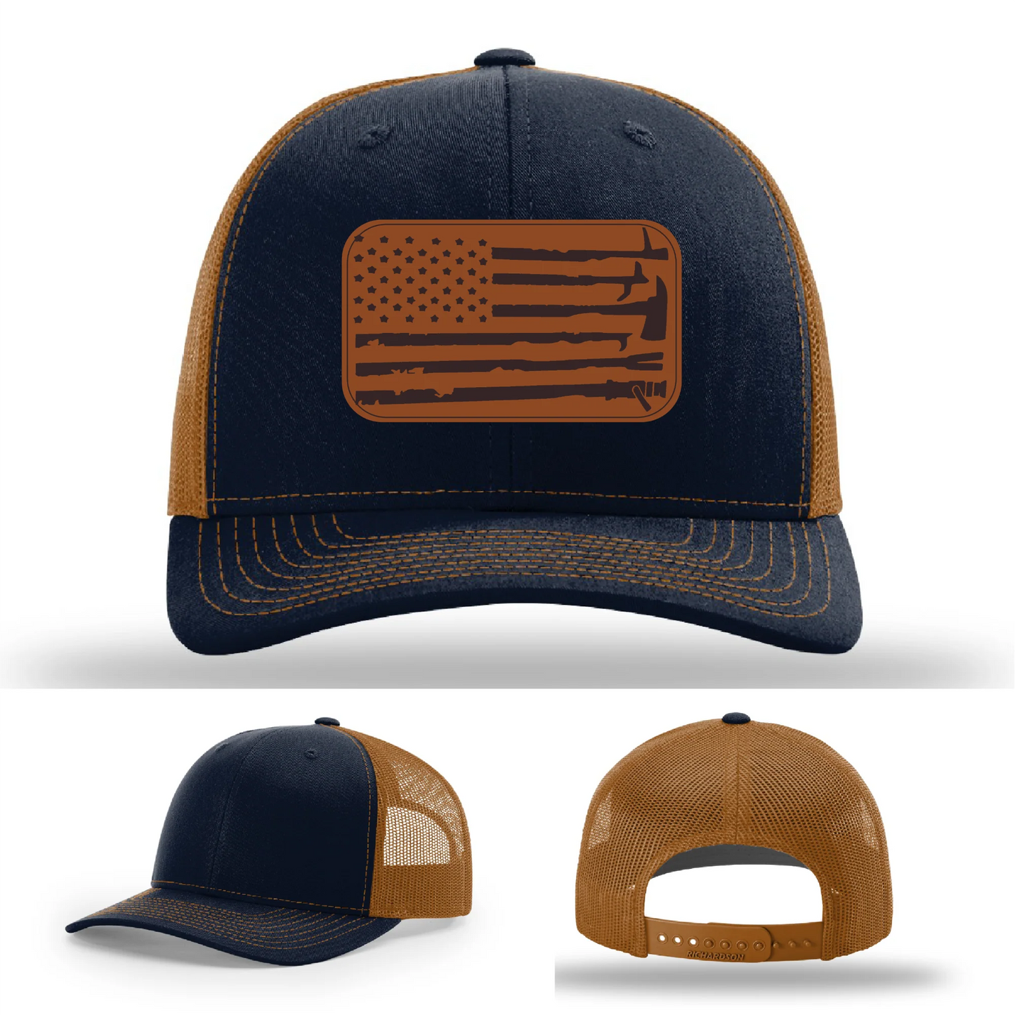Fire Tools Flag Hat | Leather Patch Firefighter Design
