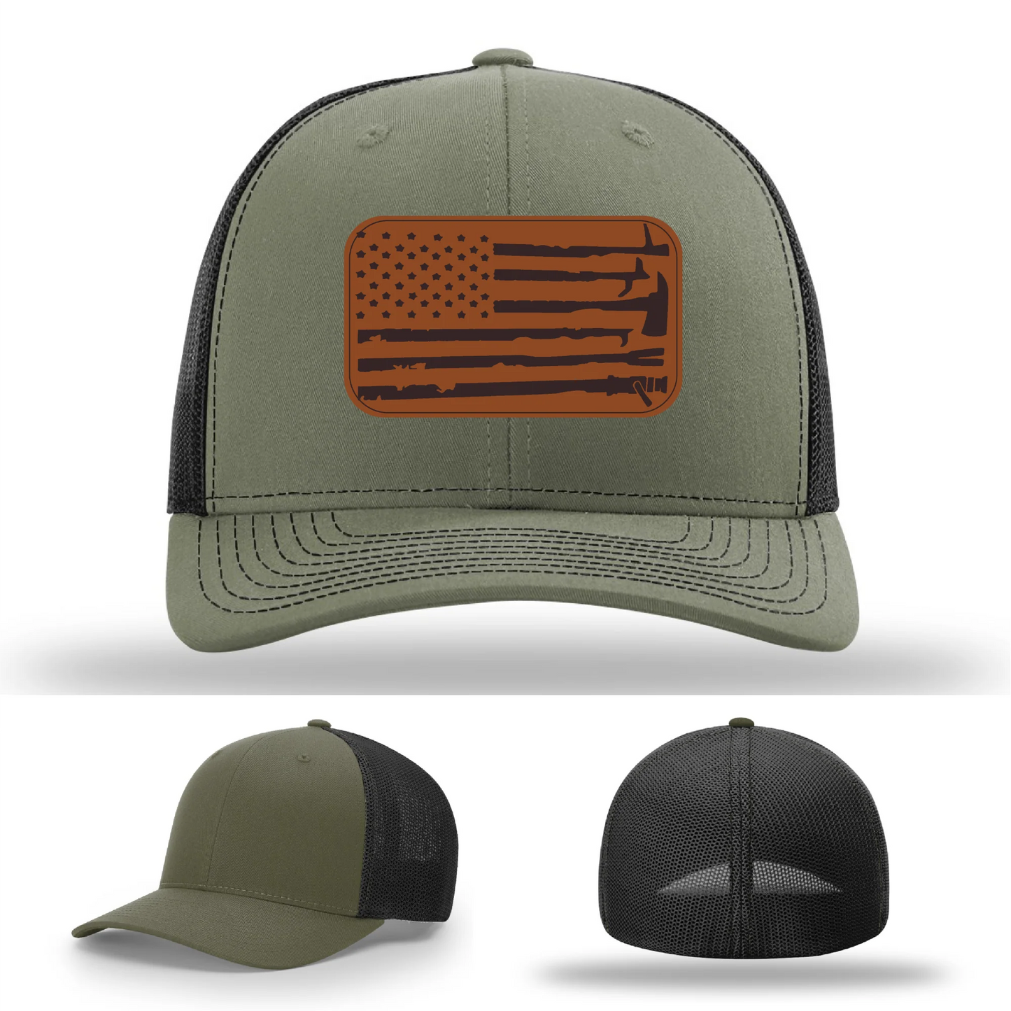 Fire Tools Flag Hat | Leather Patch Firefighter Design