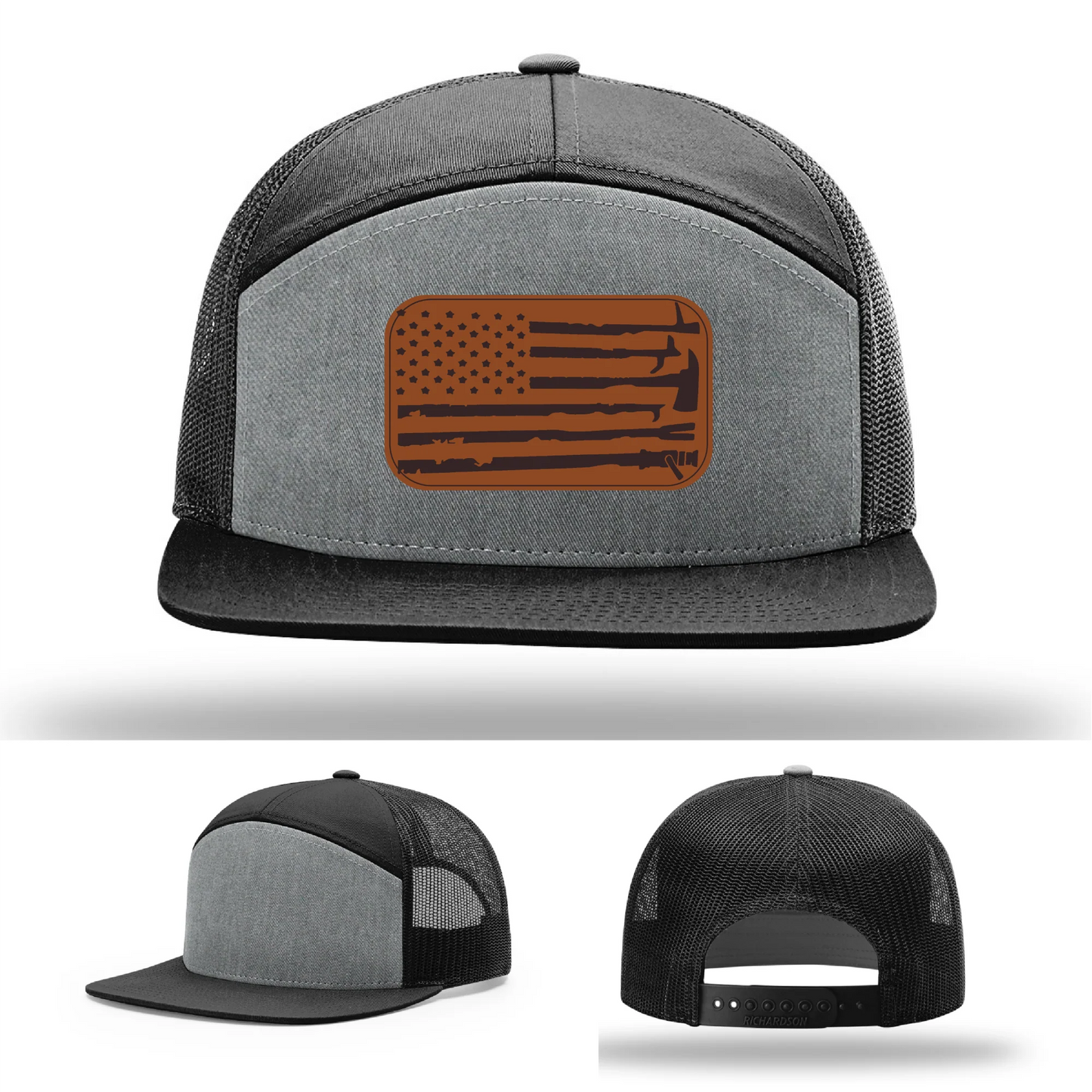 Fire Tools Flag Hat | Leather Patch Firefighter Design