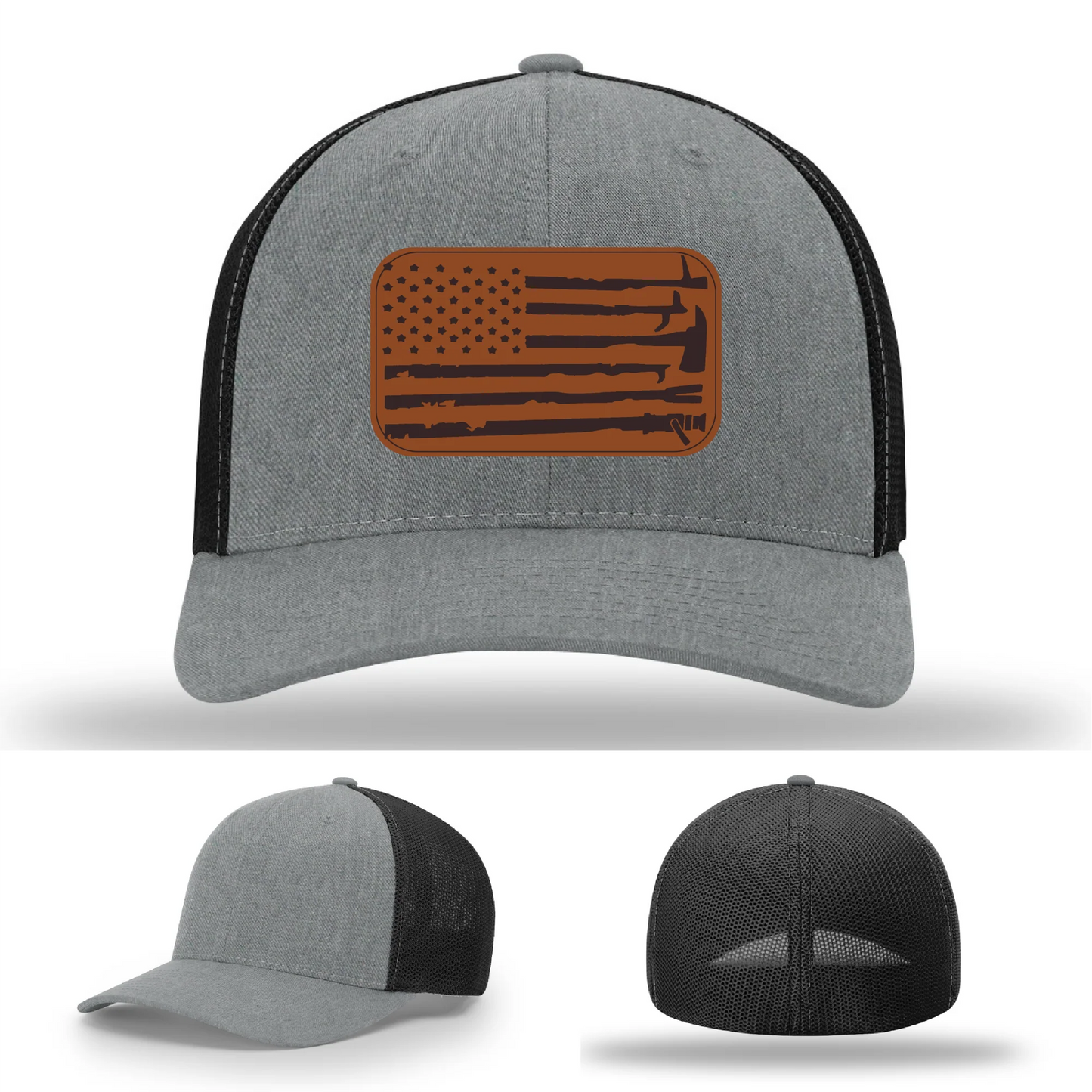Fire Tools Flag Hat | Leather Patch Firefighter Design