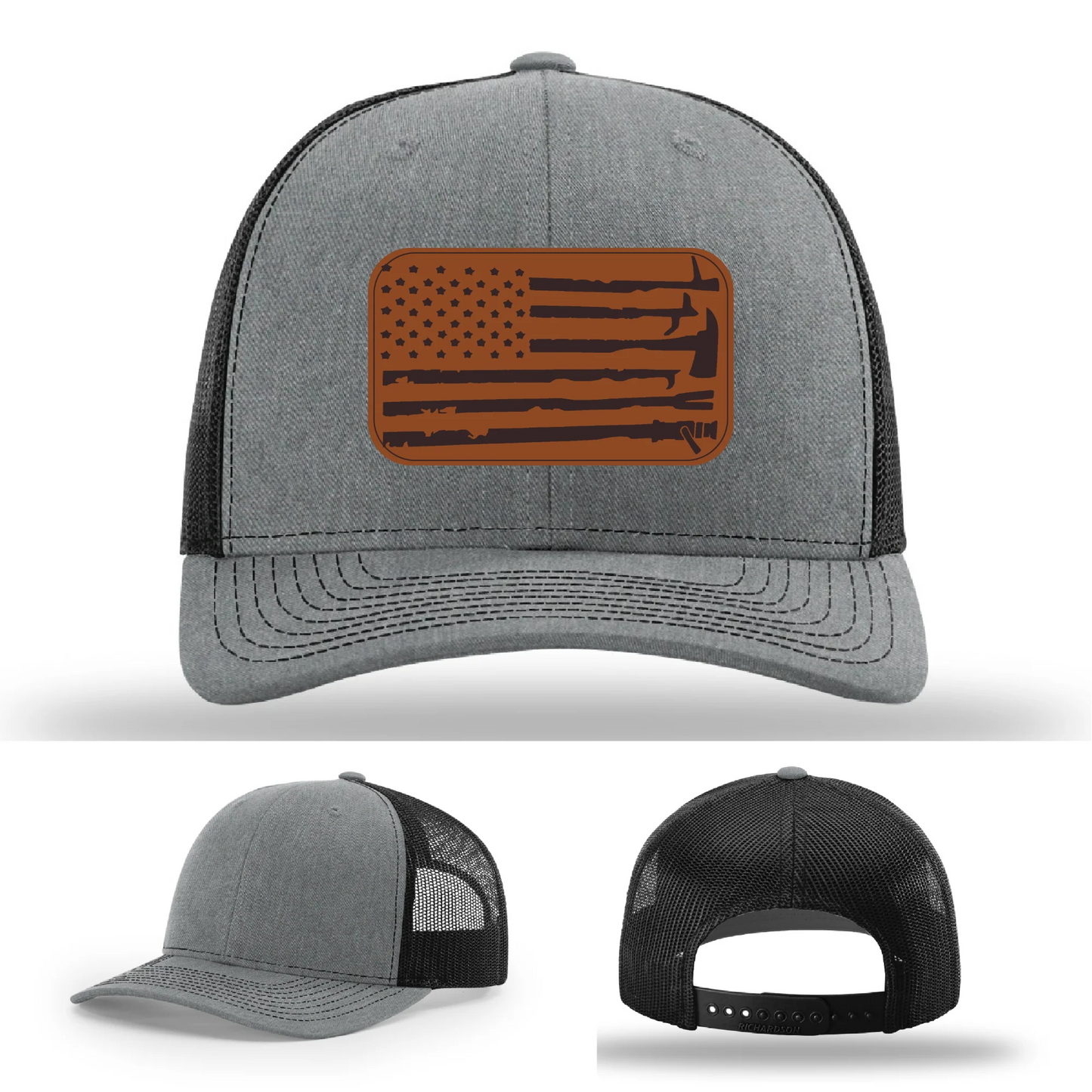 Fire Tools Flag Hat | Leather Patch Firefighter Design