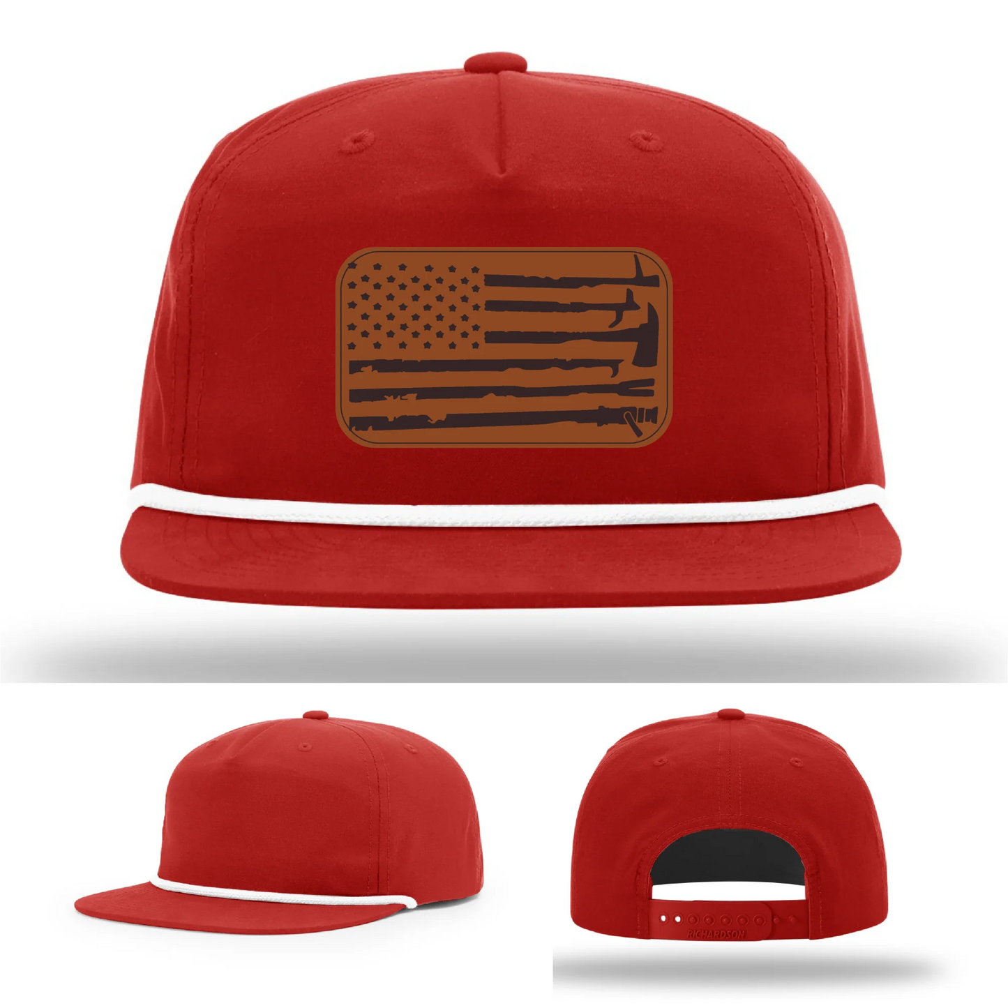 Fire Tools Flag Hat | Leather Patch Firefighter Design