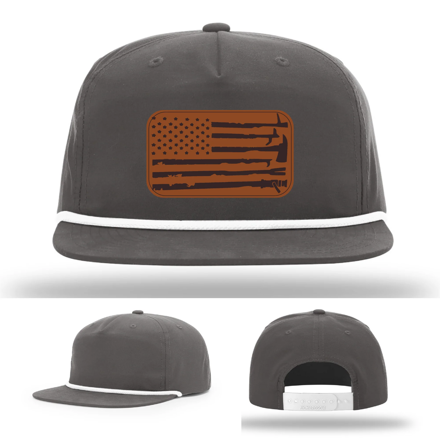 Fire Tools Flag Hat | Leather Patch Firefighter Design