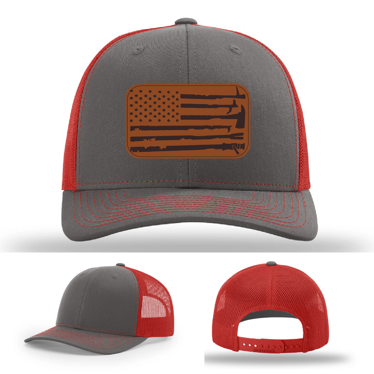 Fire Tools Flag Hat | Leather Patch Firefighter Design