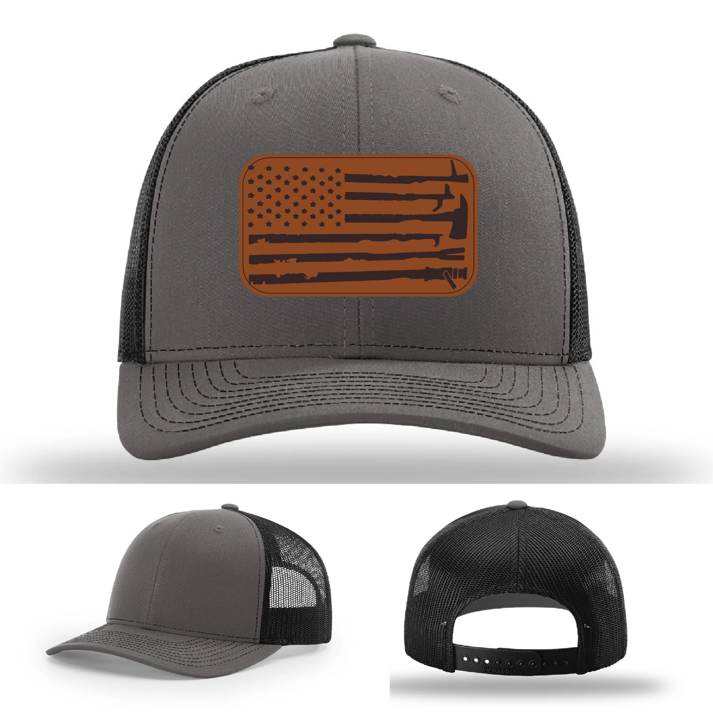 Fire Tools Flag Hat | Leather Patch Firefighter Design
