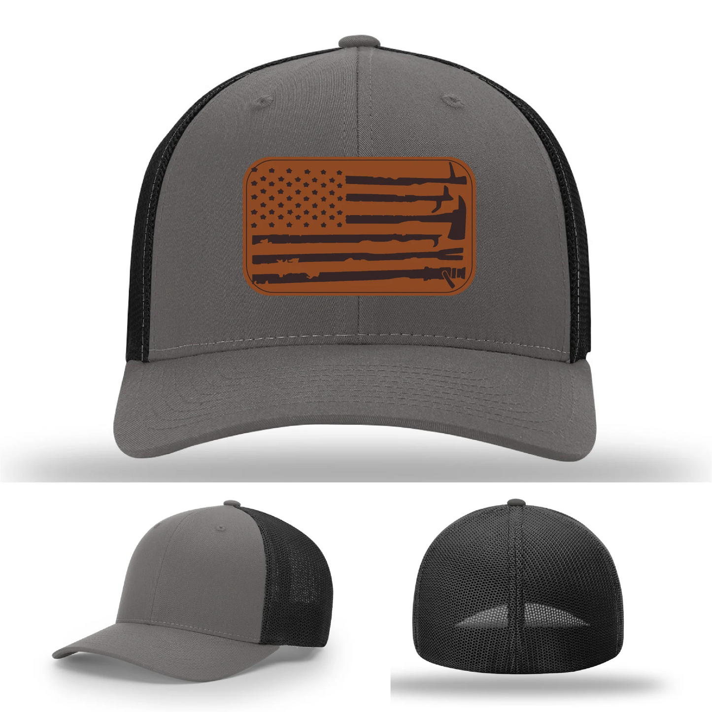 Fire Tools Flag Hat | Leather Patch Firefighter Design
