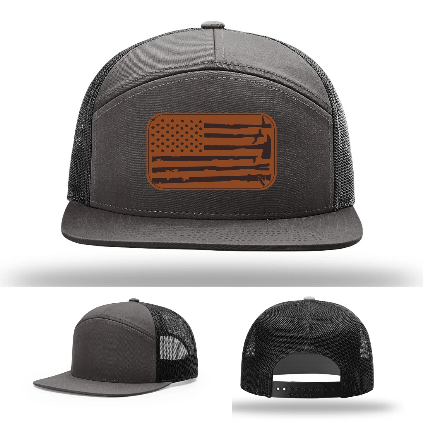 Fire Tools Flag Hat | Leather Patch Firefighter Design