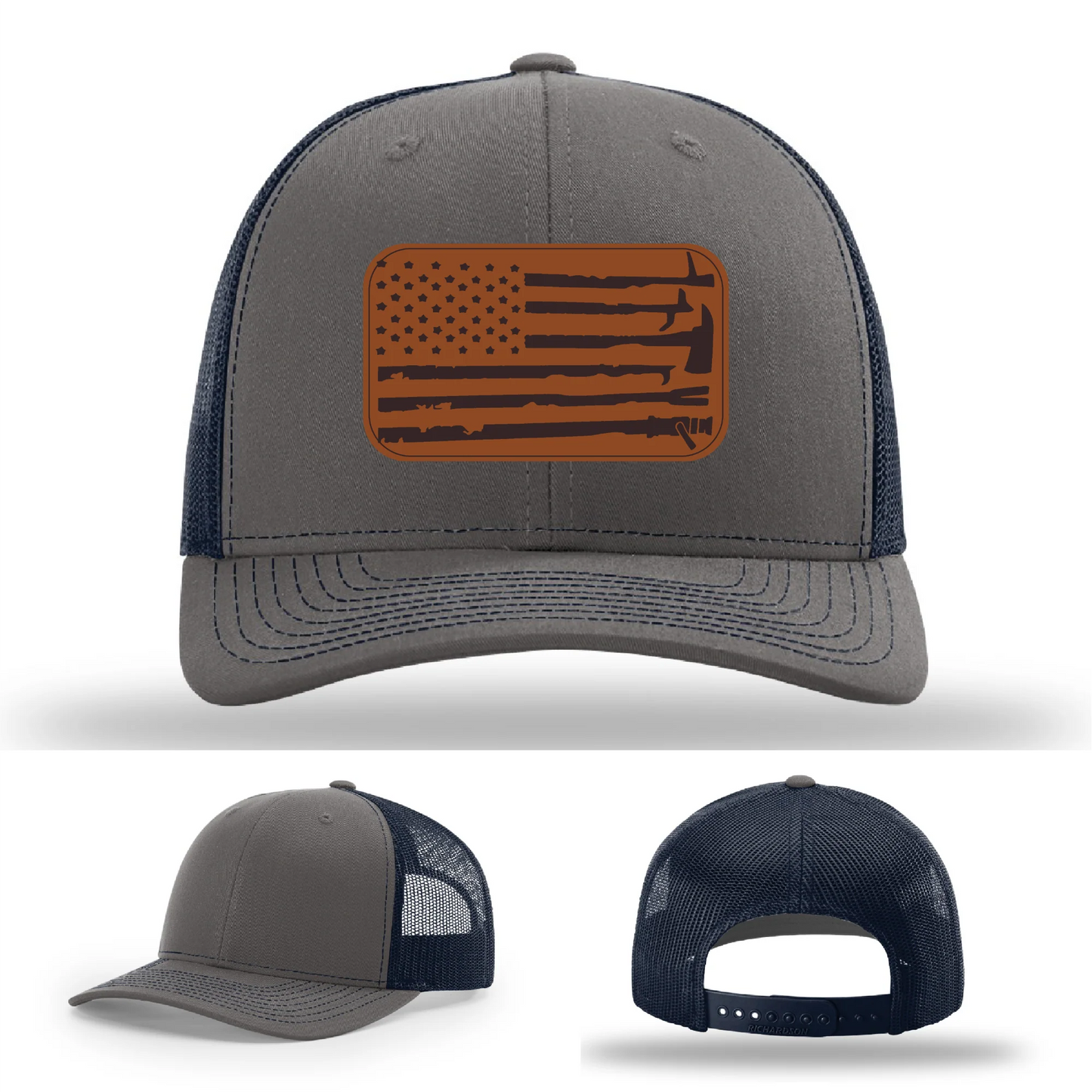 Fire Tools Flag Hat | Leather Patch Firefighter Design