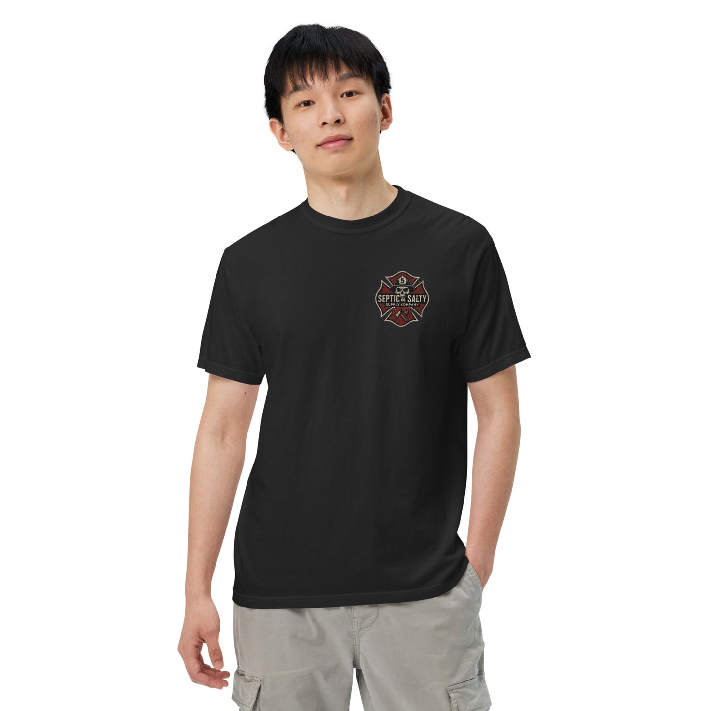 Septic & Salty District Dick firefighter t-shirt for probie roasting and shift banter.